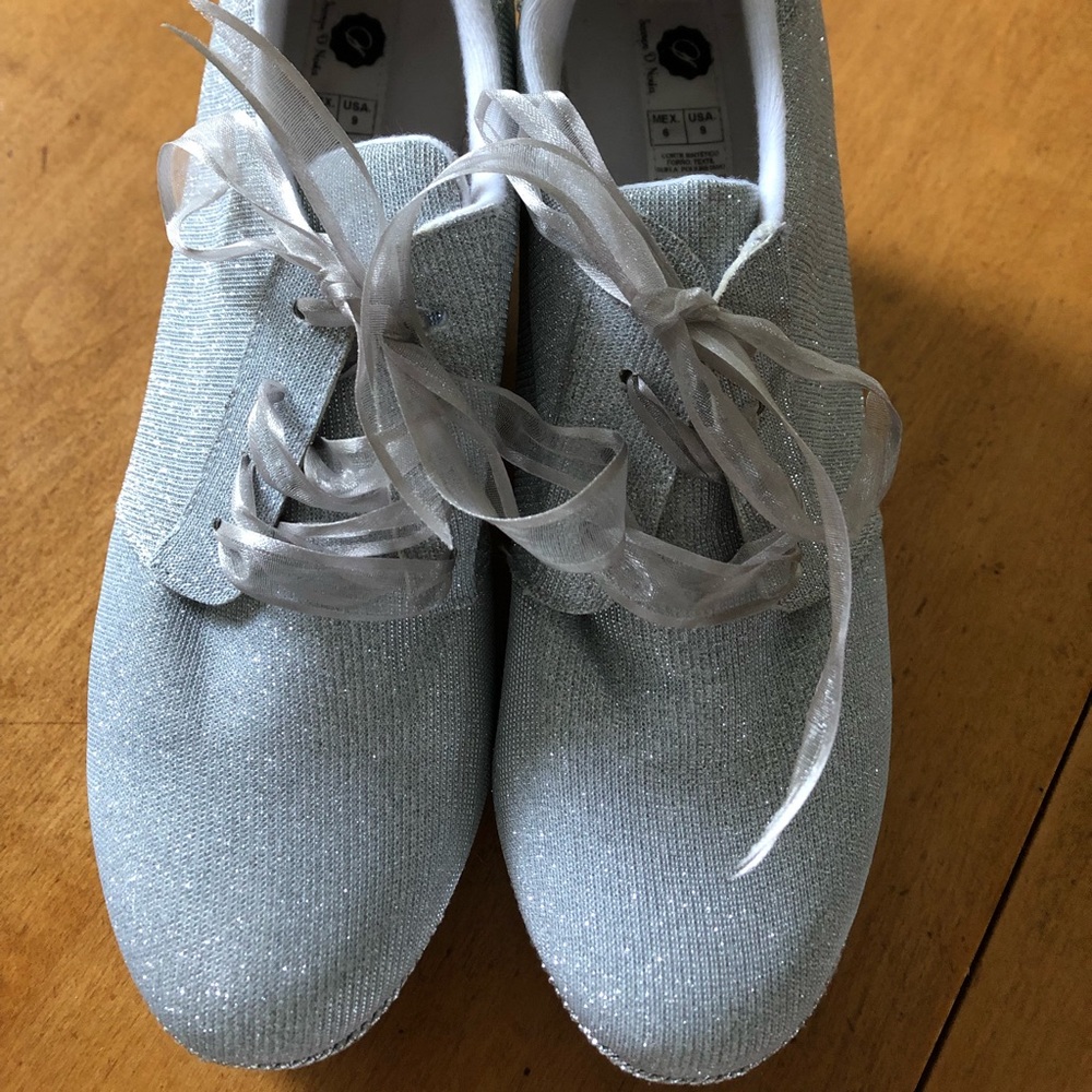 Silver sparkle dress wedge sneakers
